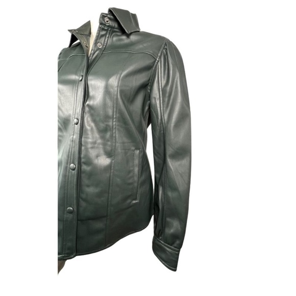 NWT Blank NYC Dark Green, Faux Leather, Snap Closure Button Down (XS) - Picture 3 of 9